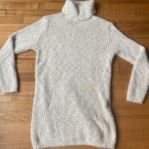 Fuzzy Knit Turtleneck Sweater Dress Cream Tunic Sweater